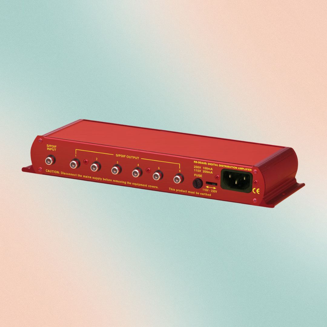 Angled view of Sonifex RB-DDA6S on muted orange and green background