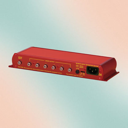 Angled view of Sonifex RB-DDA6S on muted orange and green background