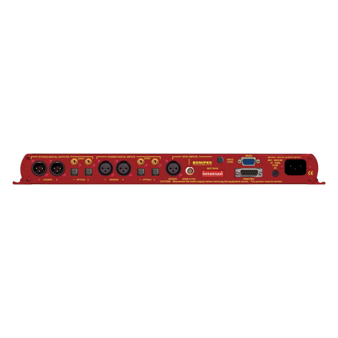 Rear view of Sonifex RB-DSD1 on white background