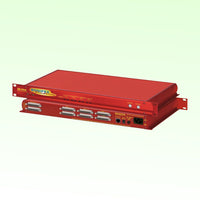 Pair of Sonifex RB-FS42 stacked displaying front and rear panels on light green background