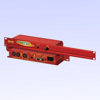 Two Sonifex RB-HD1 stacked on each other exposing front and rear panels on light purple background