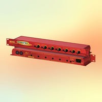 Pair of Sonifex RB-HD6 stacked displaying front and rear panels on yellow-orange background