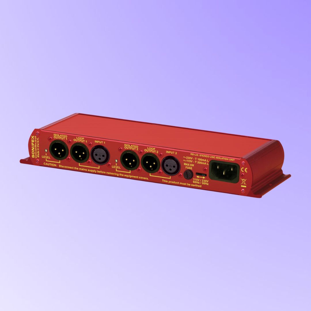 Angled view of Sonifex RB-LI2 on purple background
