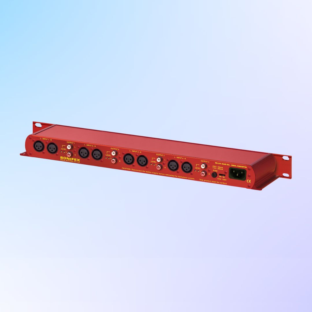 Angled shot of Sonifex RB-LU4 on blue gradient background