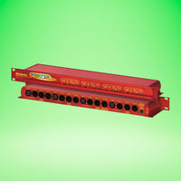 Pair of Sonifex RB-MS4X3 stacked on each other displaying front and rear panels on green background