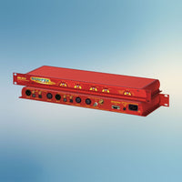 Pair of Sonifex RB-SC2 stacked displaying front and rear panels on blue background