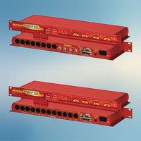 Pairs of Sonifex RB-TGHD BNC and RB-TGHD XLR stacked displaying front and rear panels on blue background