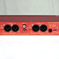 Close up shot of front panel of Sonifex RB-UL2 on white desk and grey background