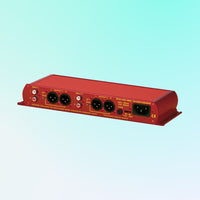 Angled shot of front panel of Sonifex RB-UL2 on light blue background