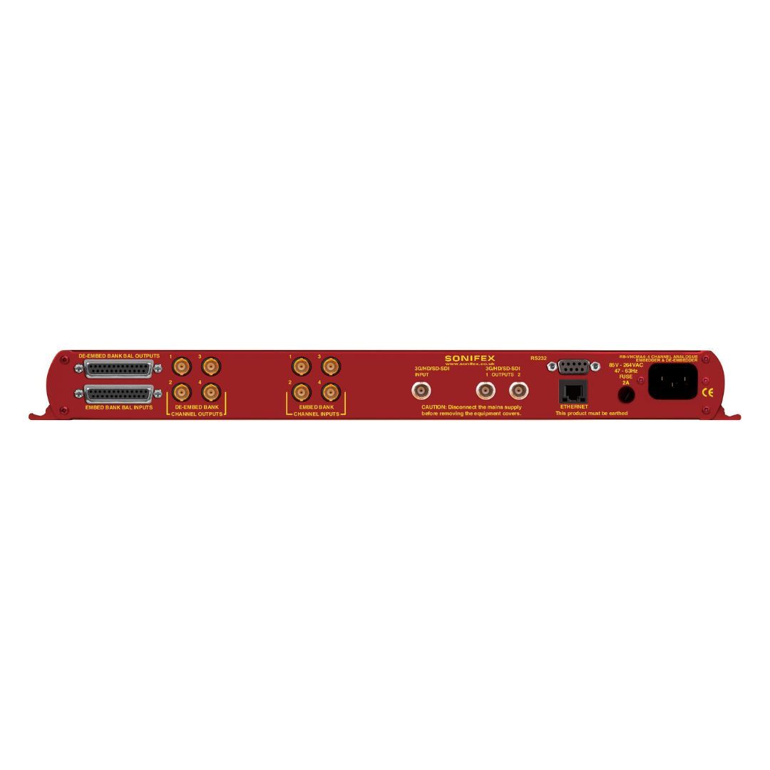 Rear view of Sonifex RB-VHCMA4 on white background