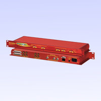 Pair of Sonifex RB-VHDMA8 stacked displaying front and rear panels on lilac background