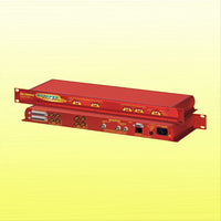 Pair of Sonifex RB-VHEMA8 stacked displaying front and rear panels on yellow background