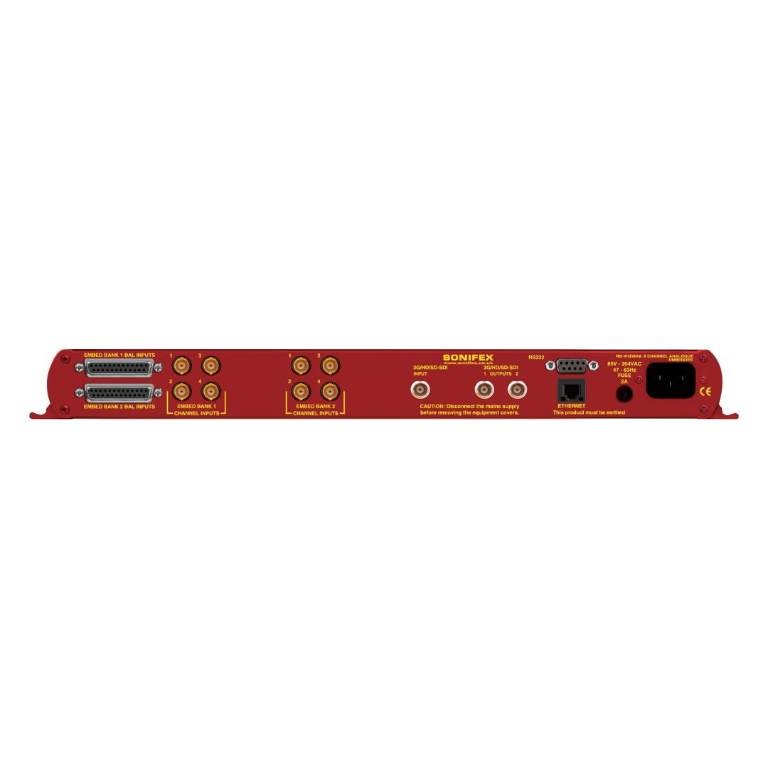 Rear panel of Sonifex RB-VHEMA8 on white background