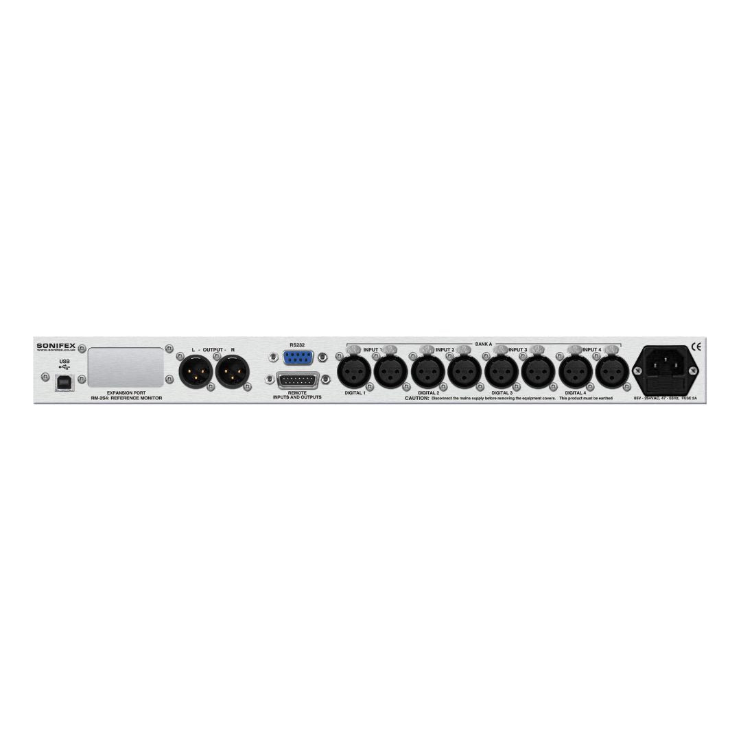Rear panel of Sonifex RM-2S4 on white background