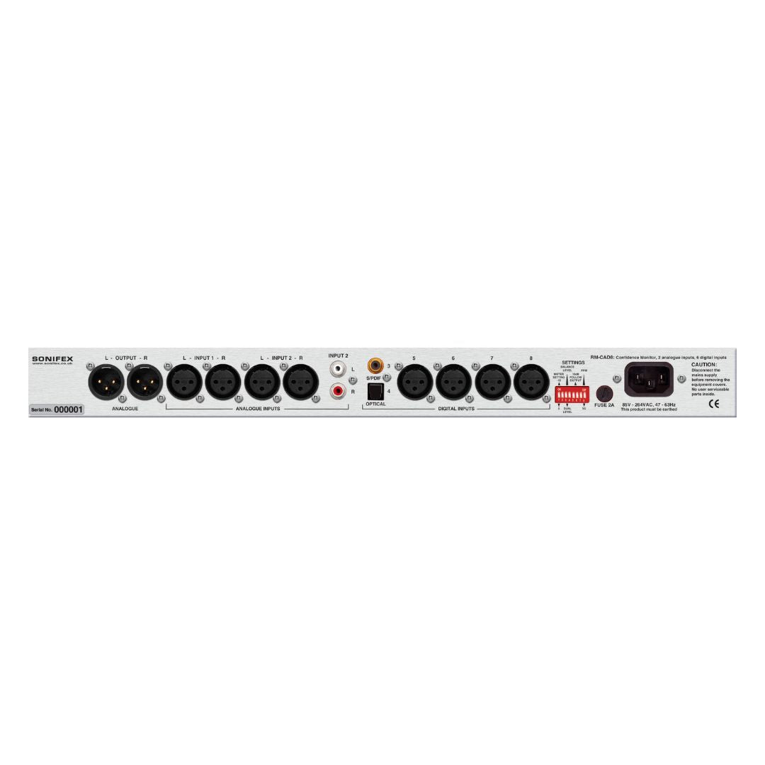 Rear view of Sonifex RM-CAD8 on white background