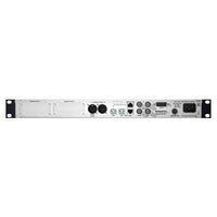 Rear ports view of Sonifex RM-X-64-DNT 64-Channel Dante & MADI Reference Monitor on white background