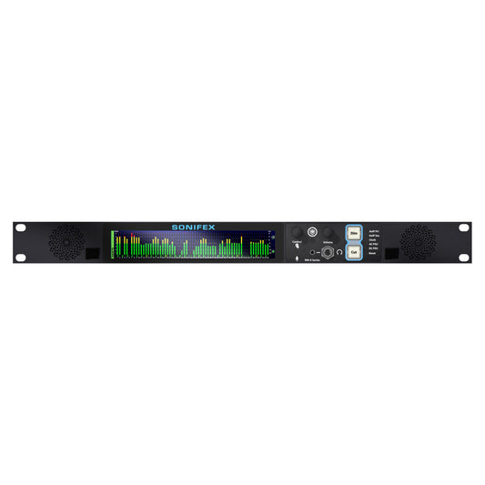 Front view of Sonifex RM-X-64-RAV 64-Channel RAVENNA & MADI Reference Monitor on white background
