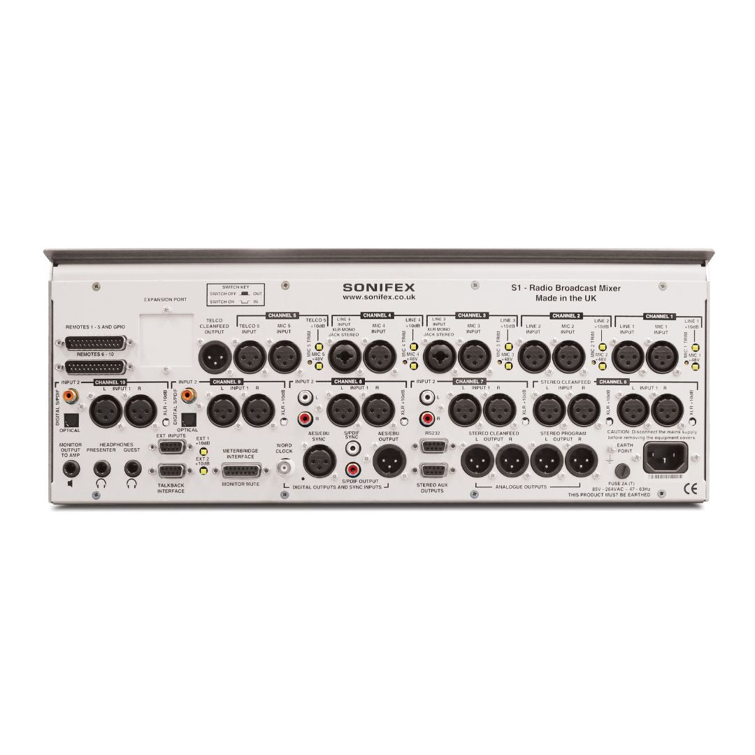 Rear panel of Sonifex S1 on white background