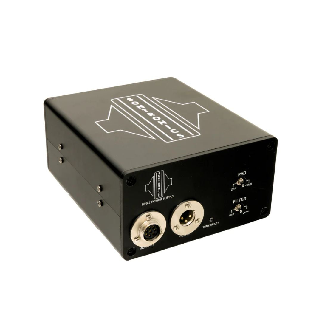 Angled front view of Sontronics ARIA 2 Tube Condenser Microphone Power Supply on white background