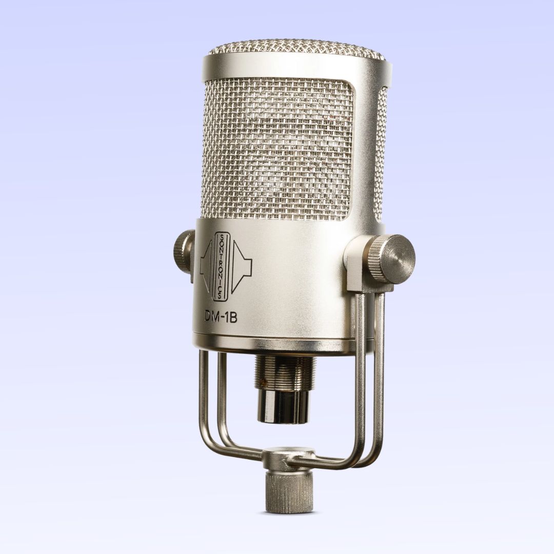 Angled view of Sontronics DM-1B Large-Diaphragm Condenser Microphone on purple background