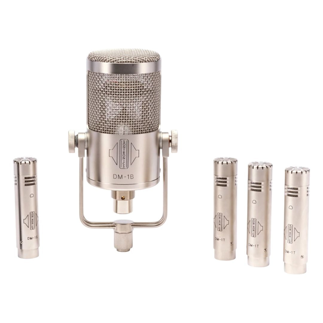 Front view of Sontronics DRUMPACK 5x Piece Drum Microphone Set on white background