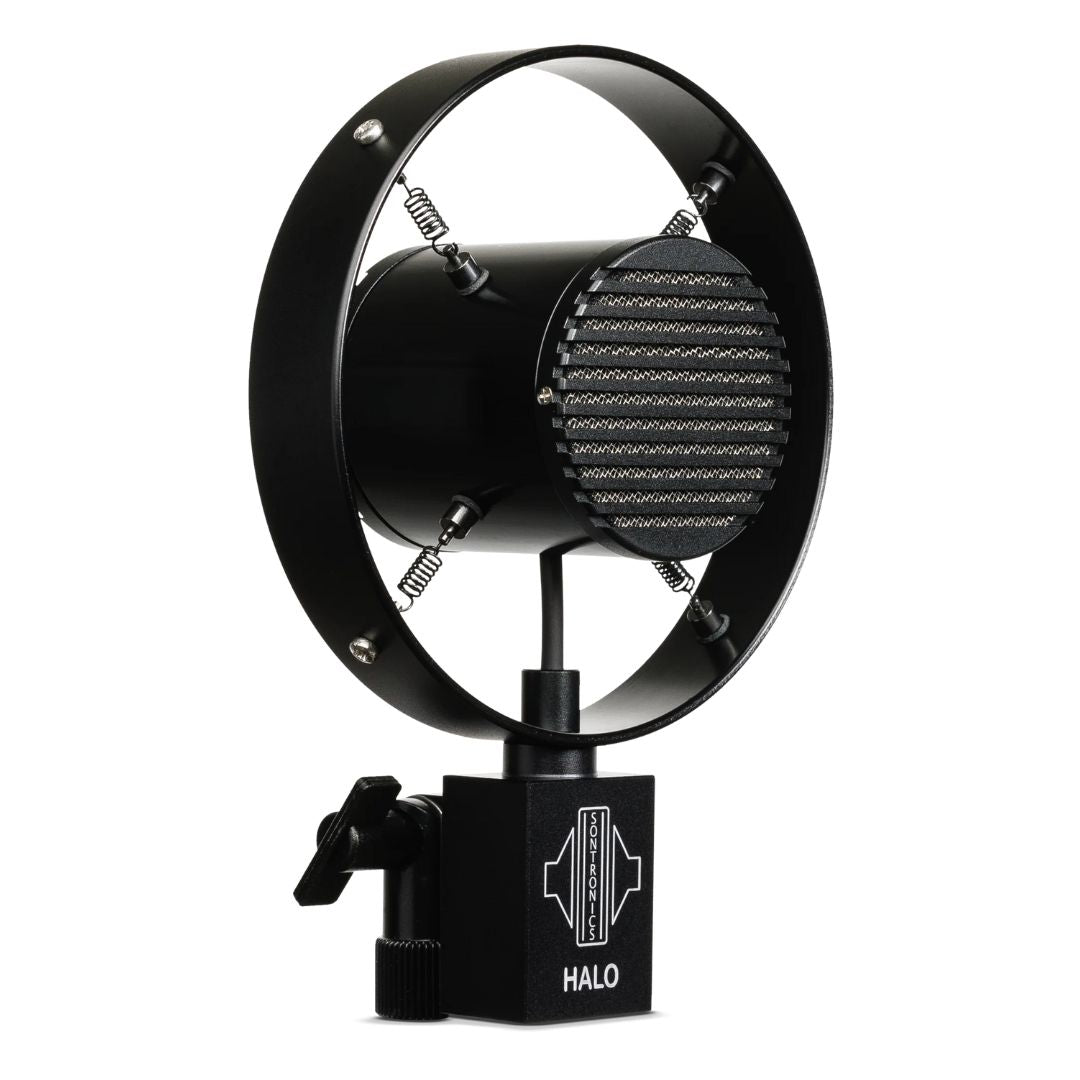 Angled view of Sontronics HALO Dynamic Microphone for Guitar Amps on white background