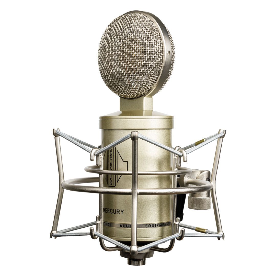 Angled view of Sontronics MERCURY Variable-Pattern Valve Condenser Microphone on white background