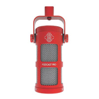 Front view of Sontronics Podcast Pro Supercardioid Dynamic Broadcast Microphone Red on white background