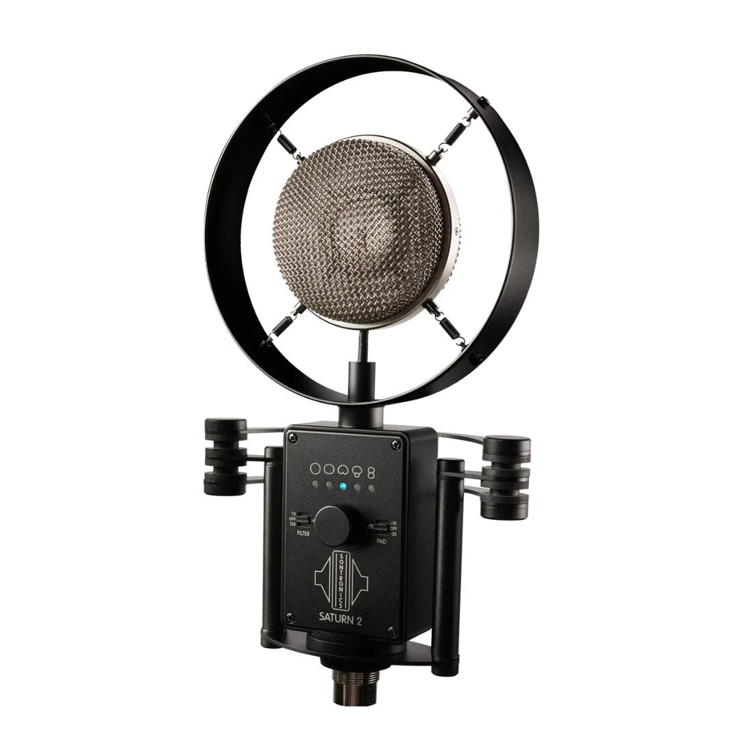 Angled front view of Sontronics SATURN 2 Multi-Pattern Large-Diaphragm Condenser Microphone on white background