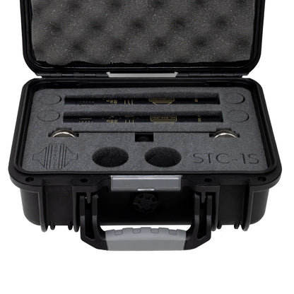 Inclusions of Sontronics STC-1S Matched Stereo Pair of Condenser Microphones Black on white background