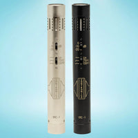 Front view of Sontronics STC-1 Small-Diaphragm Condenser Microphone Silver and Black on blue background
