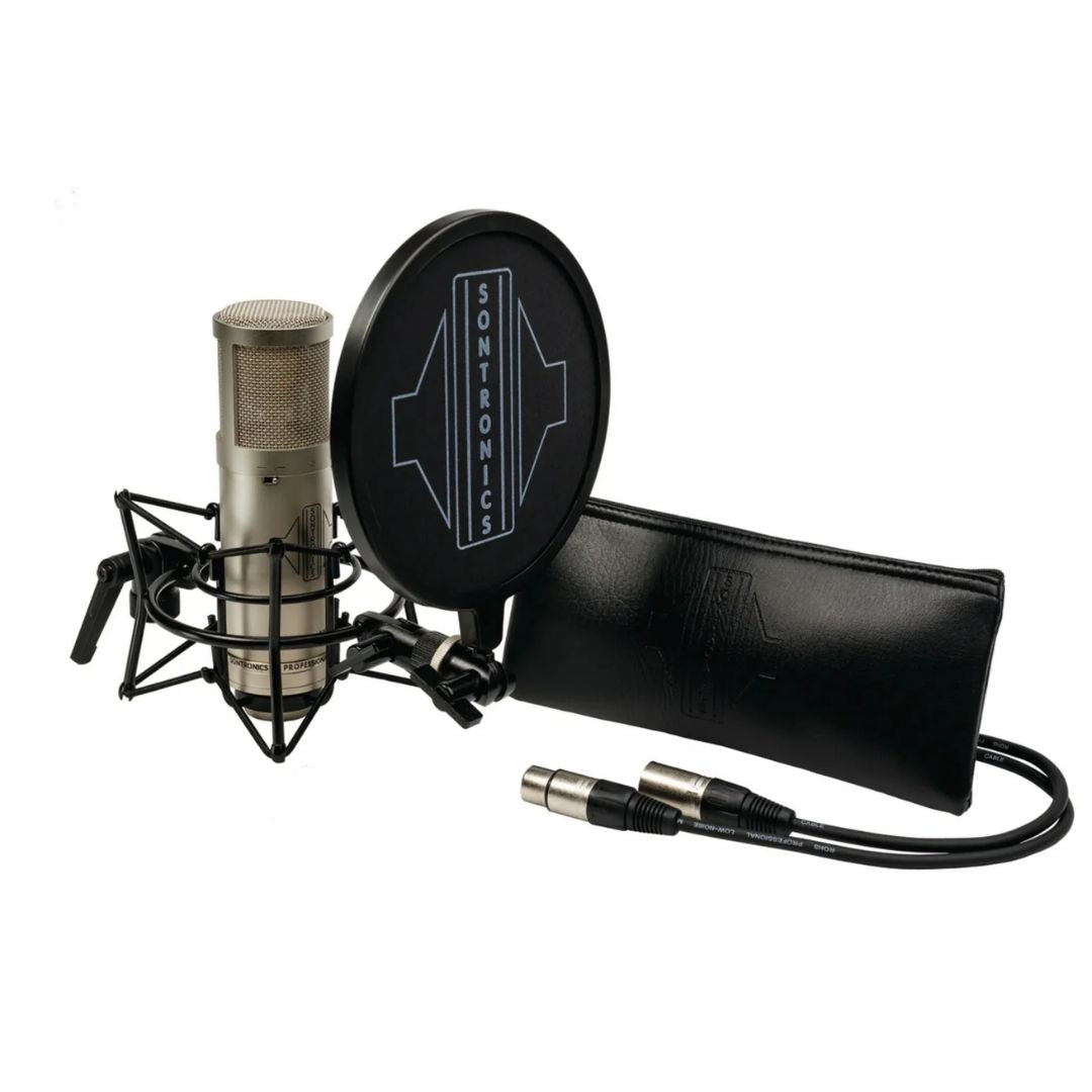 Sontronics STC-2 Pack Versatile Microphone Bundle Silver and its inclusions on white background
