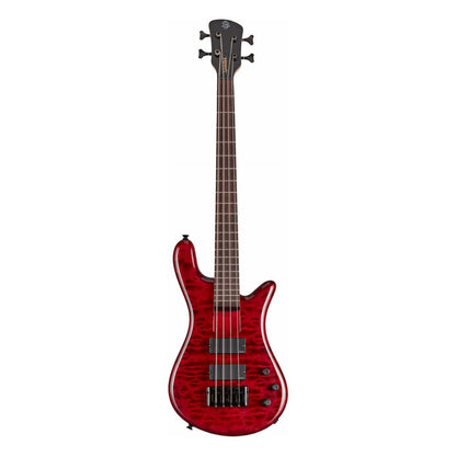 Front view of Spector Bantam 4 Short-Scale Bass Guitar Black Cherry on white background