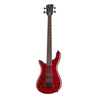 Front view of Spector Bantam 4 Short-Scale Bass Guitar Black Cherry Left-Handed on white background