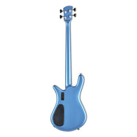 Rear view of Spector Euro 4 Classic Bass Guitar Solid Metallic Blue Gloss on white background