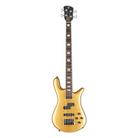 Front view of Spector Euro 4 Classic Bass Guitar Solid Metallic Gold Gloss on white background