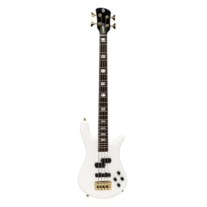 Front view of Spector Euro 4 Classic Bass Guitar Solid White on white background