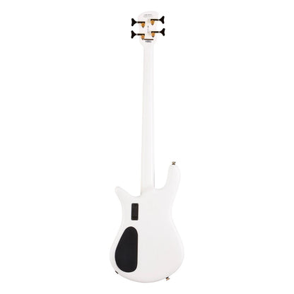Rear view of Spector Euro 4 Classic Bass Guitar Solid White on white background