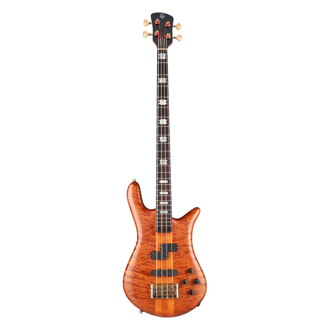 Front view of Spector Euro 4 DW Doug Wimbish Signature Bass Guitar Amber Aged Finish on white background