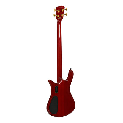 Rear view of Spector Euro 4 LT Bass Guitar Red Fade Gloss on white background