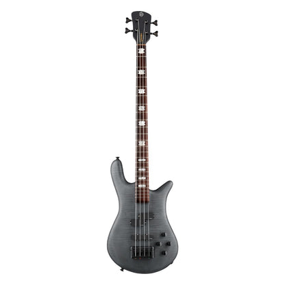 Front view of Spector Euro 4 LX Bass Guitar Transparent Black on white background