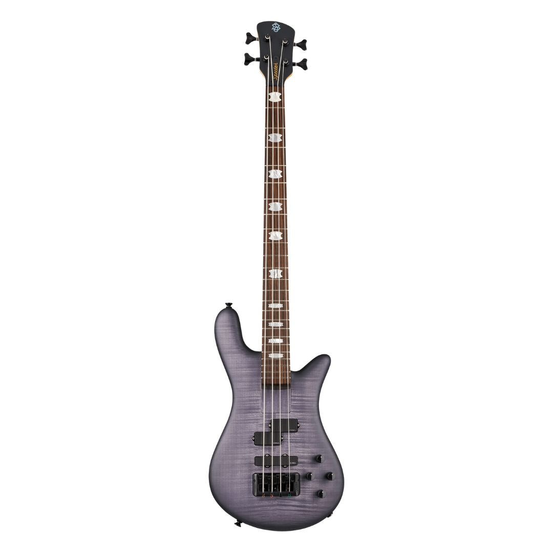 Front view of Spector Euro 4 LX Bolt-On Bass Guitar Nightshade on white background