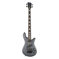 Front view of Spector Euro 4 LX Bolt-On Bass Guitar Transparent Black on white background