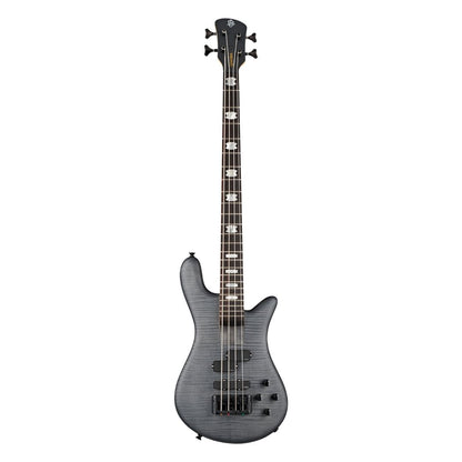 Front view of Spector Euro 4 LX Bolt-On Bass Guitar Transparent Black on white background