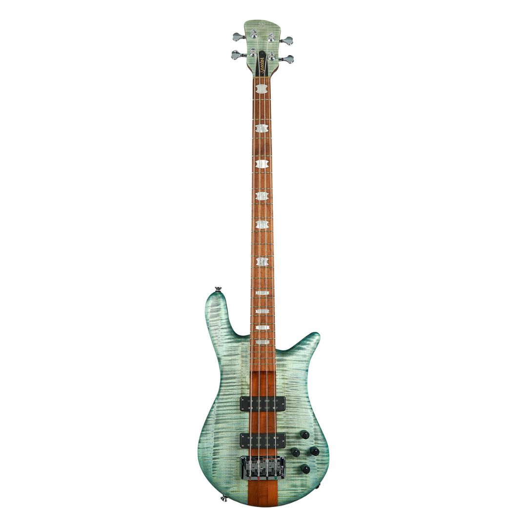 Front view of Spector Euro 4 RST Bass Guitar Turquoise Tide Matte on white background