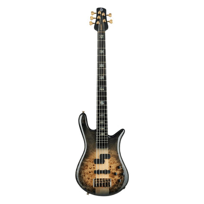 Front view of Spector Euro 5 CST Bass Guitar Natural Black Burst Gloss on white background