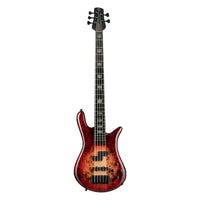 Front view of Spector Euro 5 CST Bass Guitar Natural Red Burst Gloss on white background