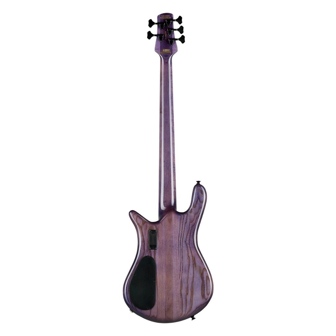 Rear view of Spector Euro 5 CST Bass Guitar Natural Violet Burst Gloss on white background