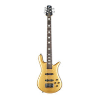 Front view of Spector Euro 5 Classic Bass Guitar Solid Metallic Gold Gloss on white background