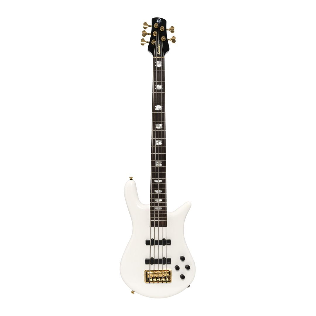Front view of Spector Euro 5 Classic Bass Guitar Solid White on white background